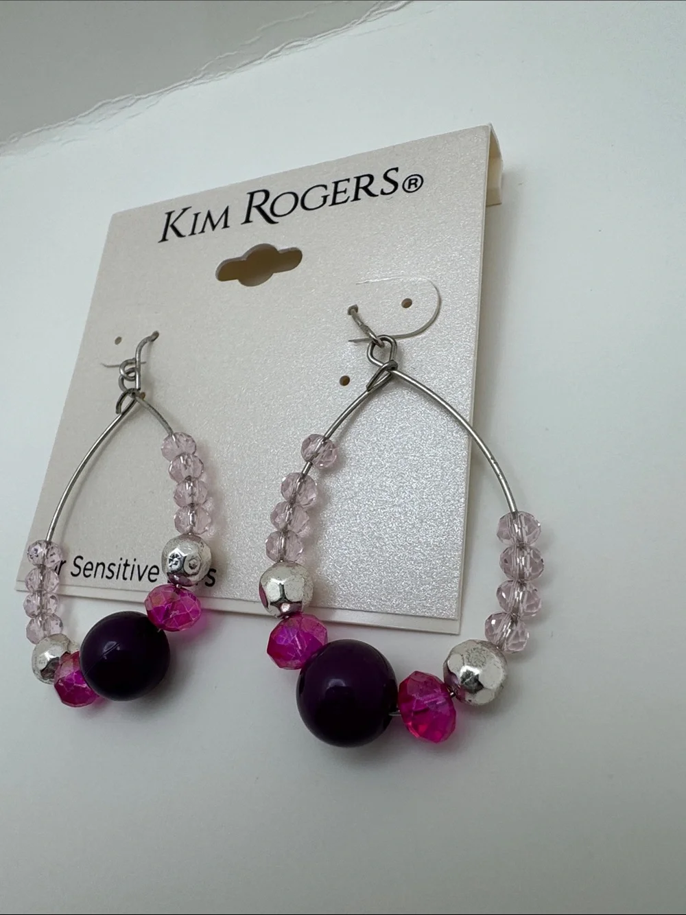 Kim Rogers Purple and Pink Beaded Hoop Earrings